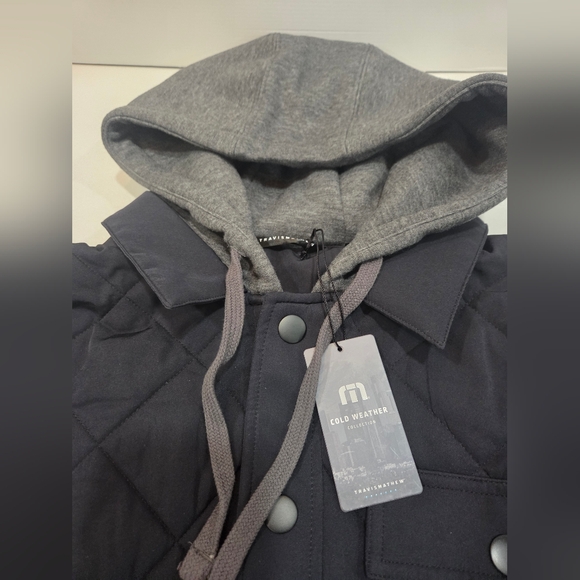 Travis Mathew Black Quilted Jacket with Gray Hood - Picture 3 of 4